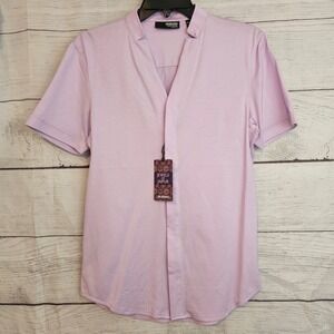 Murano M Med Jewels of Jaiper Mandarin Collar Hidden Button Shirt *Dust* 1249